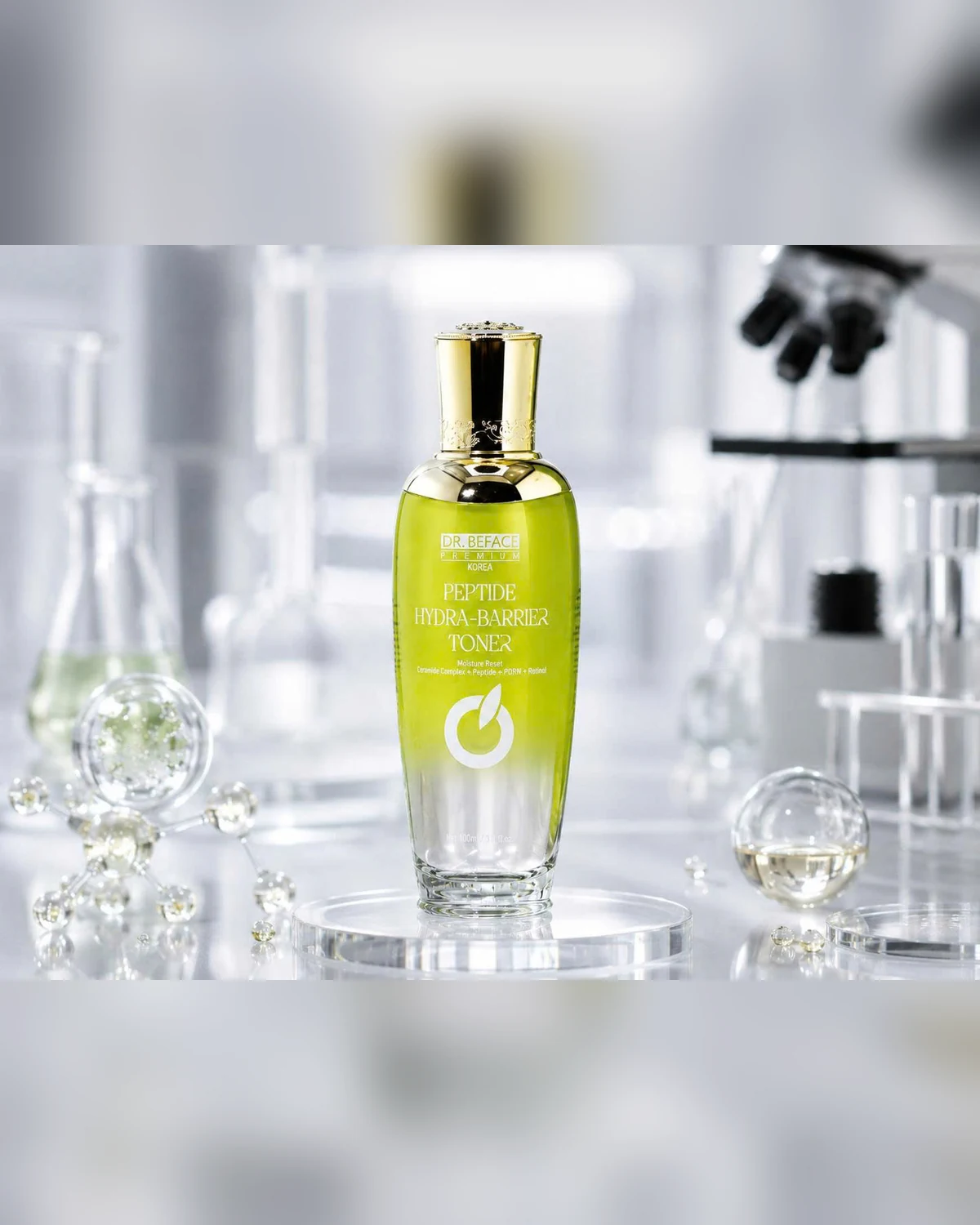 Single bottle laboratory presentation — DR.BEFACE PREMIUM PEPTIDE HYDRA-BARRIER TONER