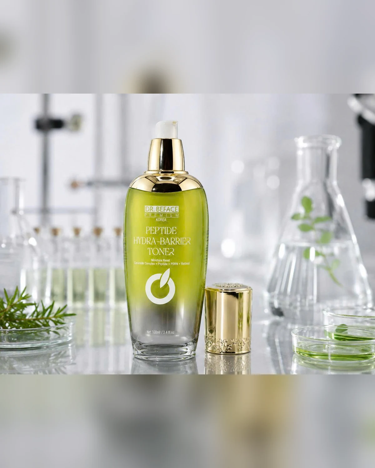 Bottle with pump exposed — DR.BEFACE PREMIUM PEPTIDE HYDRA-BARRIER TONER