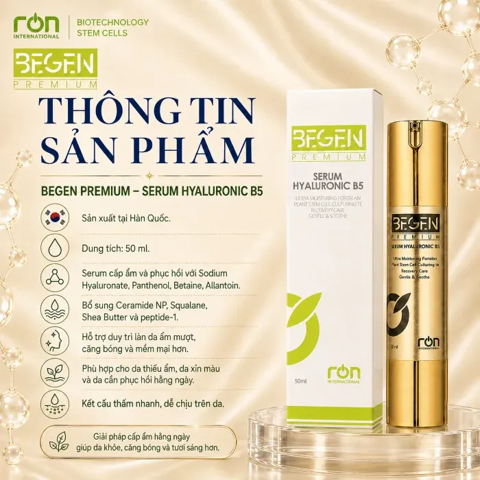 Tinh chất BEGEN Premium Serum Hyaluronic B5 chai vàng và hộp, phiên bản cũ